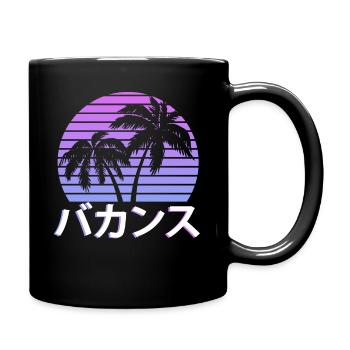 Vaporwave ästhetische tropischen Baum Urlaub Kanji - Tasse einfarbig - Schwarz - Rechts
