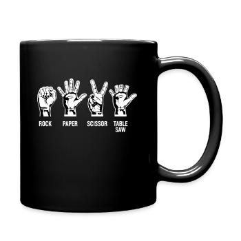 Stein Papier Schere Säge - Tasse einfarbig - Schwarz - Rechts