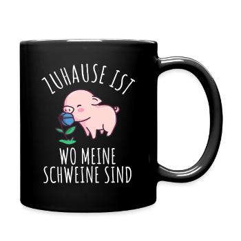 Zuhause ist wo meine Schweine sind | Schweinchen - Tasse einfarbig - Schwarz - Rechts