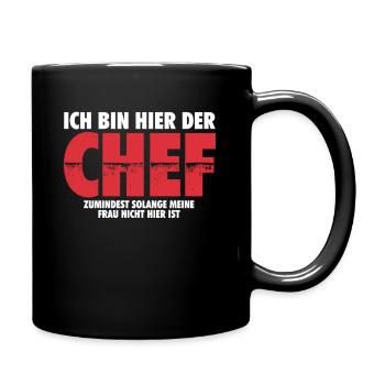 Ich bin hier der Chef | Ehemann Mann Geschenk - Tasse einfarbig - Schwarz - Rechts