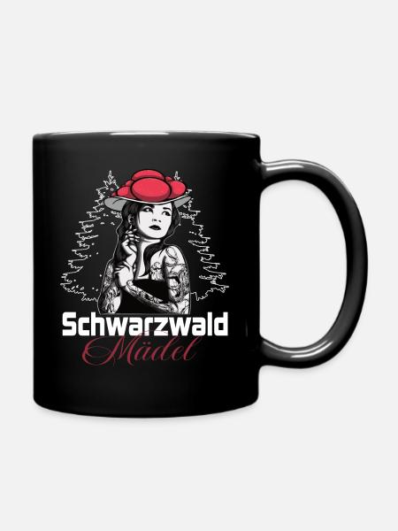 Modernes Schwarzwaldmädel mit Bollenhut - Tasse einfarbig - Schwarz