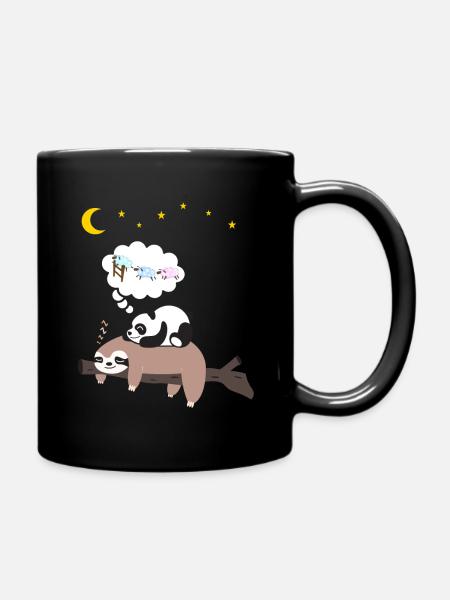 Panda mignon dort sur le paresseux pyjama - Mug uni - noir