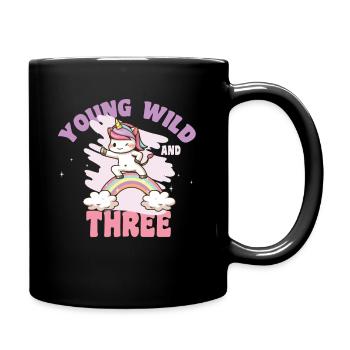 Young Wild And Three 3rd Birthday Unicorn Gift - Full Colour Mug - black - Right