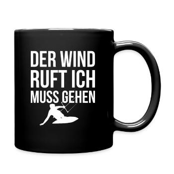Der Wind Ruft Ich Muss Gehen Kite Surfer Shirt - Tasse einfarbig - Schwarz - Rechts