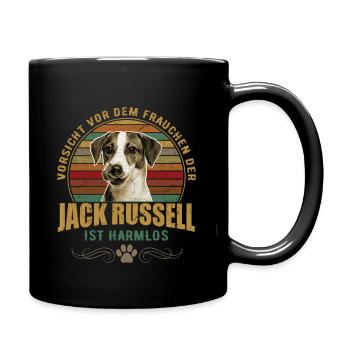 Beware of the woman Jack Russel is harmless - Full Colour Mug - black - Right