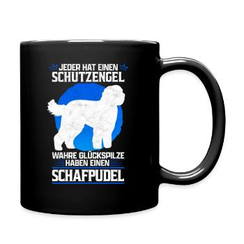 Schafpudel mein Schutzengel Pudel Besitzer Spruch - Tasse einfarbig - Schwarz - Rechts