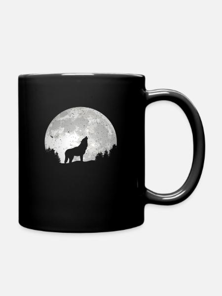 Wolf Naturschutz Raubtiere Natur Vollmond Wald - Tasse einfarbig - Schwarz