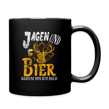 Jagd Jäger Evolution Hirsch Waidmann Lustig Spruch - Tasse einfarbig - Schwarz - Rechts