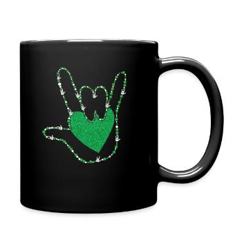 Kleeblatt Ich liebe dich Hände Gebärdensprache ASL - Tasse einfarbig - Schwarz - Rechts