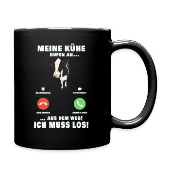 Meine Mädels rufen an Kühe Rinder Landwirt - Tasse einfarbig - Schwarz - Rechts