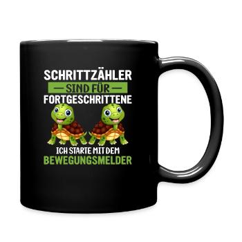 Anti Sport Laufen lustiger Spruch Schildkröte - Tasse einfarbig - Schwarz - Rechts