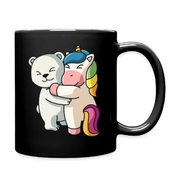 Eisbär mit Einhorn Liebe niedliche Tiere knuddeln - Tasse einfarbig - Schwarz - Rechts