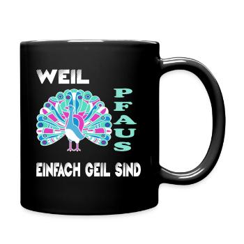 Pfau Pfaus Pfauen - Tasse einfarbig - Schwarz - Rechts