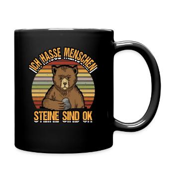 Ich hasse Menschen Bär Sprüche Sarkasmus - Tasse einfarbig - Schwarz - Rechts