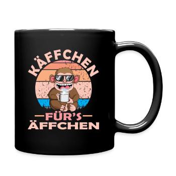Käffchen für´s Äffchen Vintage Affe Kaffee Spruch - Tasse einfarbig - Schwarz - Rechts