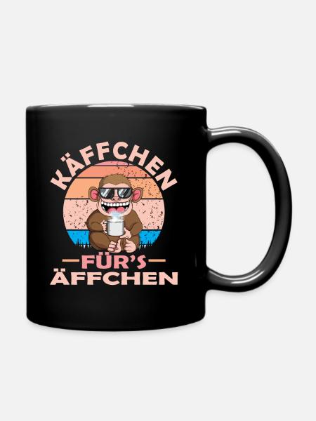 Käffchen für´s Äffchen Vintage Affe Kaffee Spruch - Tasse einfarbig - Schwarz