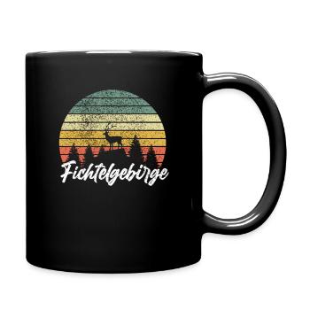 Fichtelgebirge Retro Hirsch Wald - Tasse einfarbig - Schwarz - Rechts