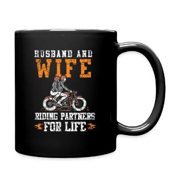Wife and husband riding partner for life - Full Colour Mug - black - Right