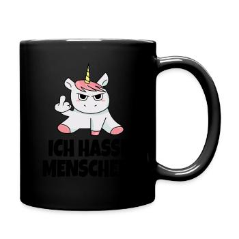 Einhorn Ich Hasse Menschen Stinkefinger Geschenk - Tasse einfarbig - Schwarz - Rechts