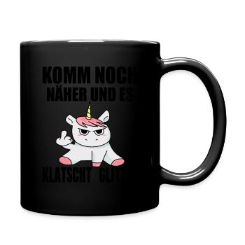Einhorn es klatscht Glitzer Stinkefinger - Tasse einfarbig - Schwarz - Rechts