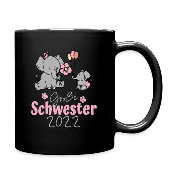 Große Schwester 2022 Elefanten - Tasse einfarbig - Schwarz - Rechts
