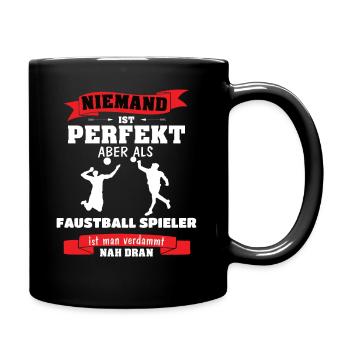 Faustball Niemand ist perfekt - Tasse einfarbig - Schwarz - Rechts