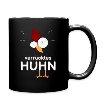 Verrücktes Huhn Comic Crazy Chicken Lustiges Huhn - Tasse einfarbig - Schwarz - Rechts