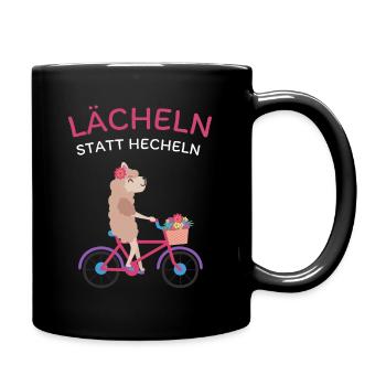 Lächeln statt Hecheln - Lustiges Fahrrad Motiv - Tasse einfarbig - Schwarz - Rechts