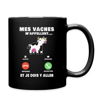 Mes vaches m'appellent Les vaches Bovins - Tasse einfarbig - Schwarz - Rechts
