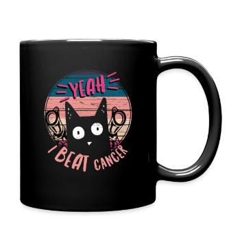 Funny Cat Beat Cancer for Cancer Survivor - Full Colour Mug - black - Right
