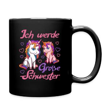 Große Schwester2021 Einhorn mit Herz - Tasse einfarbig - Schwarz - Rechts
