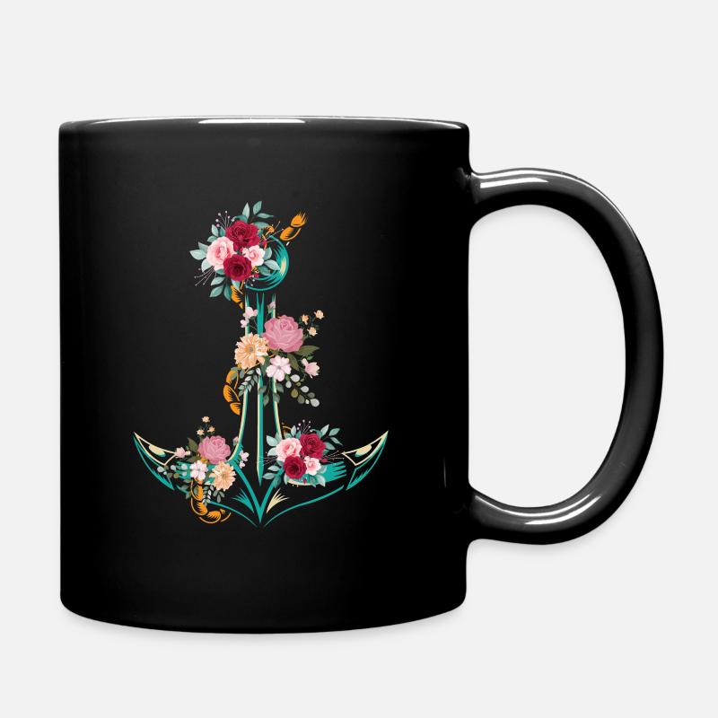 Anker Blumen - Tasse einfarbig - Schwarz
