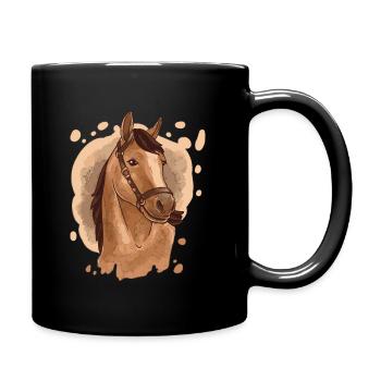 Geschenk für Mädchen mit Pferde Motiv -Reiten Pony - Tasse einfarbig - Schwarz - Rechts