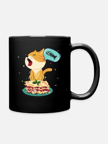 L’amour de chat mangent Lasagne, dans la lasagne d’amour - Mug uni - noir