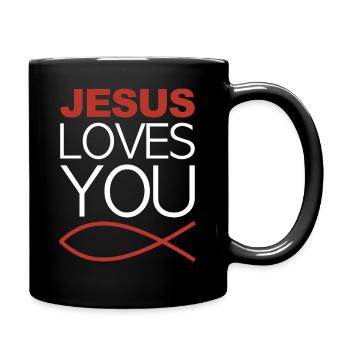 Jesus liebt dich, Jesus Fisch - Tasse einfarbig - Schwarz - Rechts