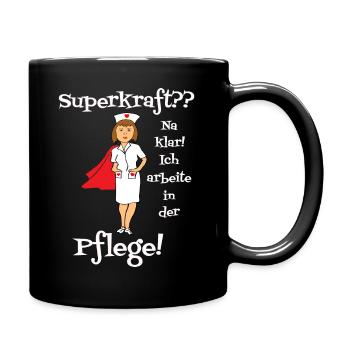 Superkraft na klar! Krankenschwester Pflegekraft - Tasse einfarbig - Schwarz - Rechts