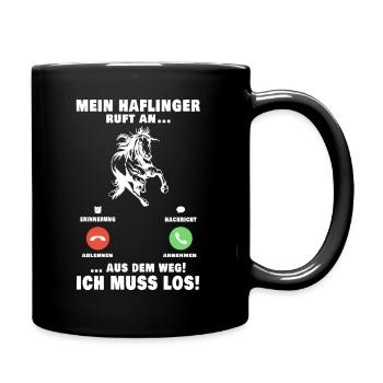 Haflinger Pferd Telefon Reiterin Pferdemädchen - Tasse einfarbig - Schwarz - Rechts