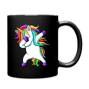Lustige süße Regenbogen Dabbing Einhorn - Tasse einfarbig - Schwarz - Rechts