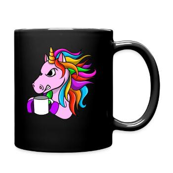 Angry Unicorn With Coffee - Full Colour Mug - black - Right