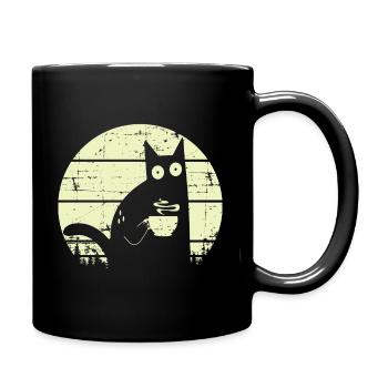 Kaffeekatze Retro Katze Kaffee - Tasse einfarbig - Schwarz - Rechts