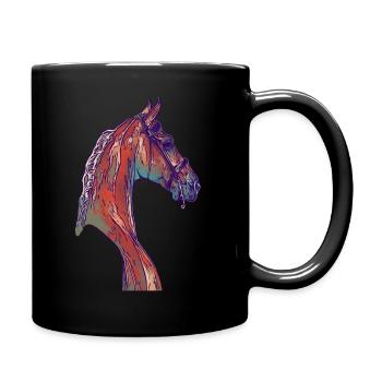 Mädchen Pferd Pferdemotiv Tiermotiv Tiergesicht - Tasse einfarbig - Schwarz - Rechts