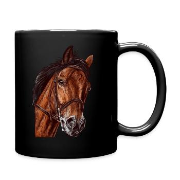 Mädchen Pferd Pferdemotiv Tiermotiv Tiergesicht - Tasse einfarbig - Schwarz - Rechts