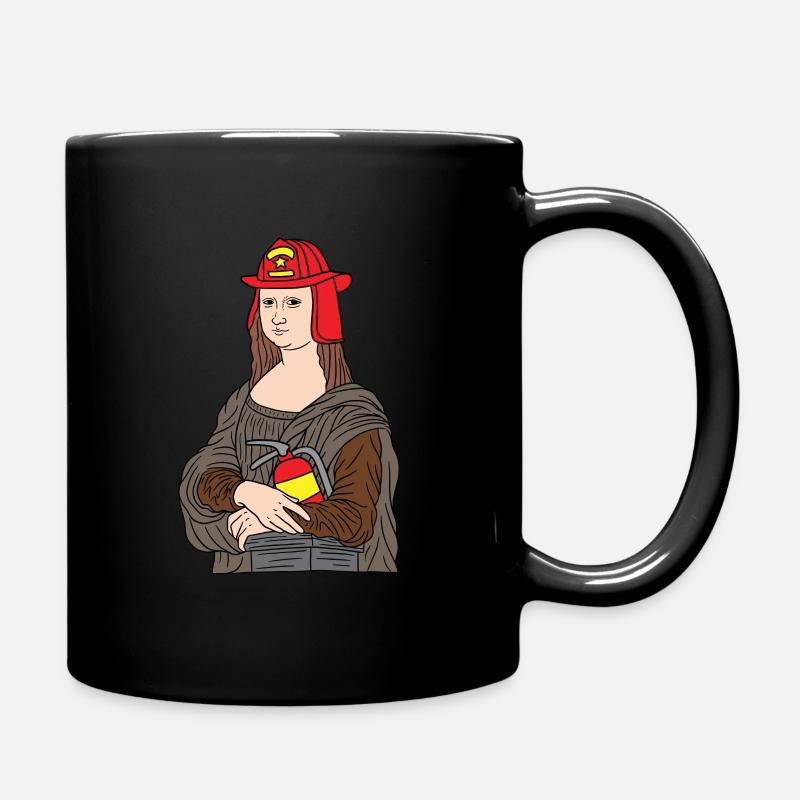 Mona Lisa fireman firewoman funny firefighter gift - Mug uni - noir