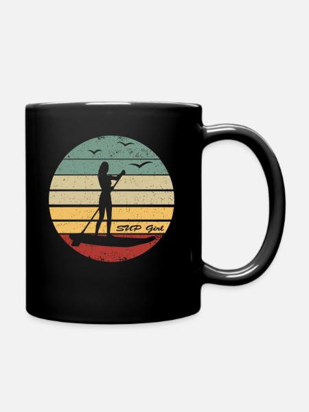 Stand Up Paddleboarding - SUP Girl Sunset - Full Colour Mug - black