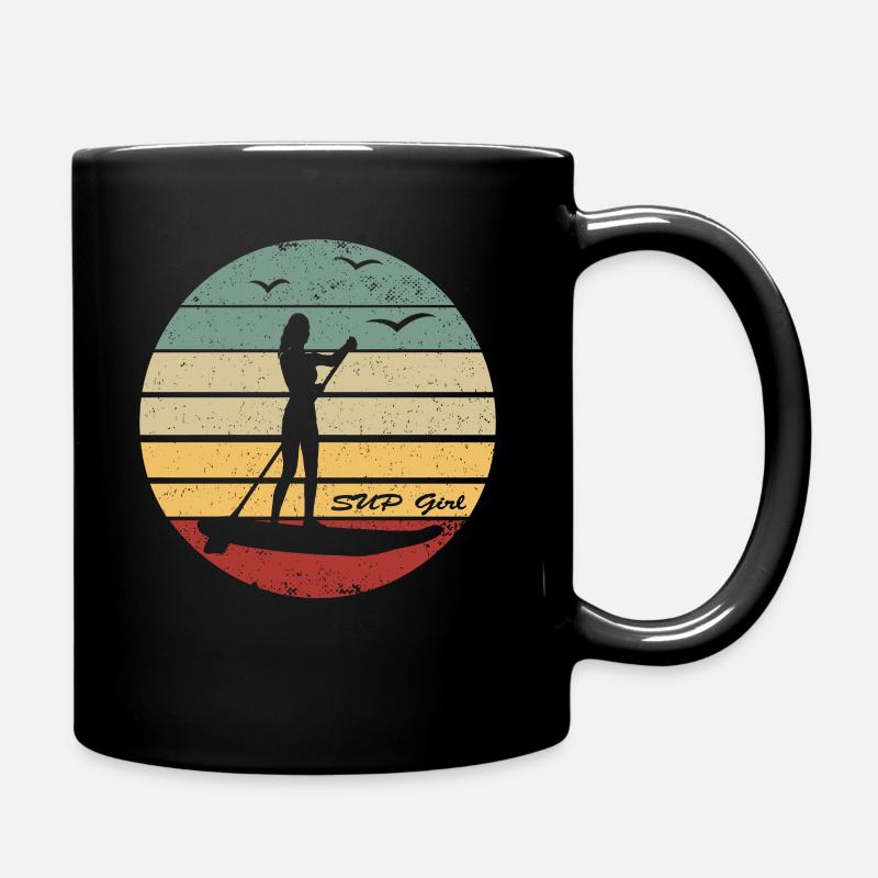 Stand Up Paddleboarding - SUP Girl Sunset - Full Colour Mug - black