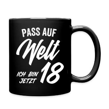 Endlich 18 Volljährig T-shirt Geschenk - Tasse einfarbig - Schwarz - Rechts