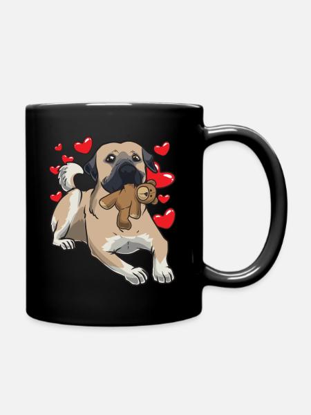 Kangal chien avec animal en peluche et de nombreux cœurs - Mug uni - noir