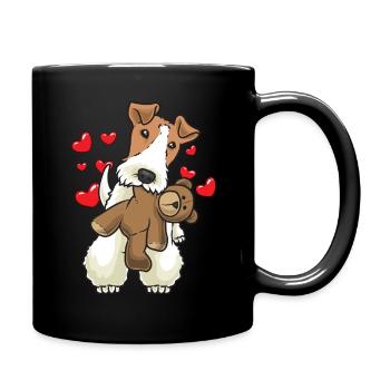Foxterrier Drahthaar Hund mit Stofftier - Tasse einfarbig - Schwarz - Rechts