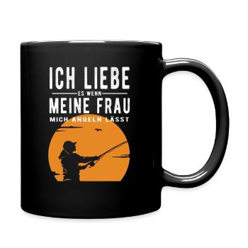 Ich liebe meine Frau wenn sie mich angeln lässt - Tasse einfarbig - Schwarz - Rechts