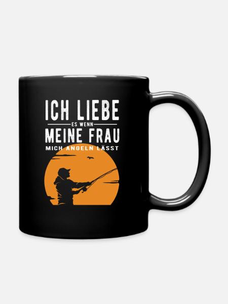 Ich liebe meine Frau wenn sie mich angeln lässt - Tasse einfarbig - Schwarz